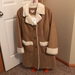 Ann Taylor Loft faux suede and faux fur coat NWT